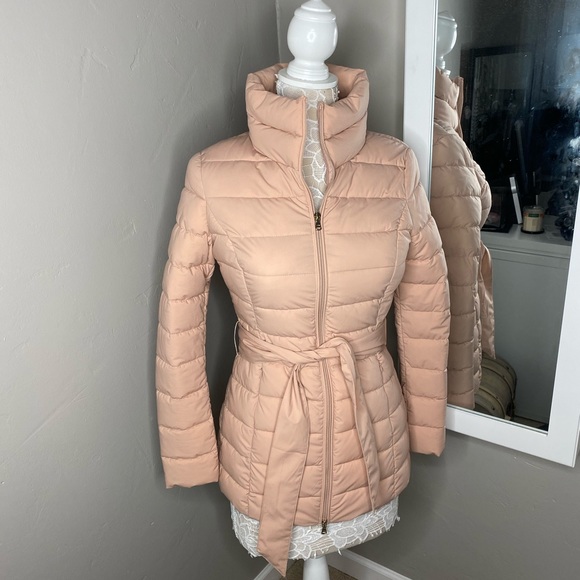 guess pink puffer jacket